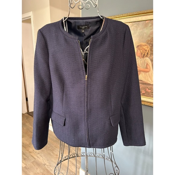 Talbots Jackets & Blazers - Talbots Women's Blazer Suit Jacket Size 14P Navy Blue Woven Full Zip Career